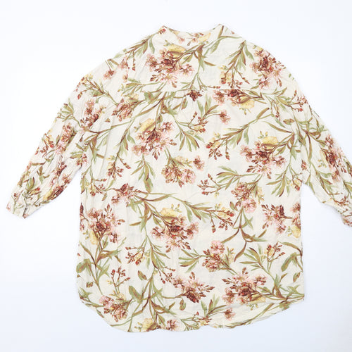 H&M Womens Ivory Geometric Viscose Basic Blouse Size 16 Round Neck