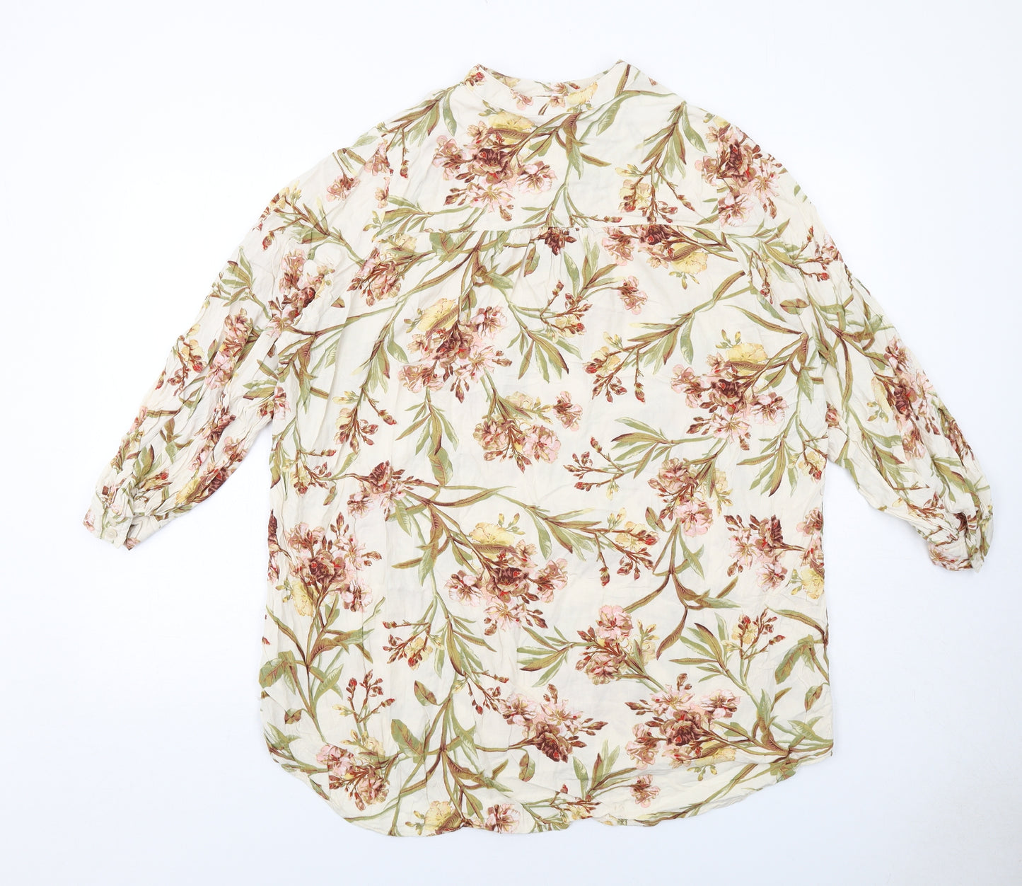 H&M Womens Ivory Geometric Viscose Basic Blouse Size 16 Round Neck