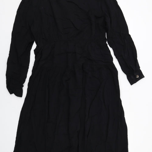 ASOS Womens Black Viscose Shirt Dress Size 16 Collared Button