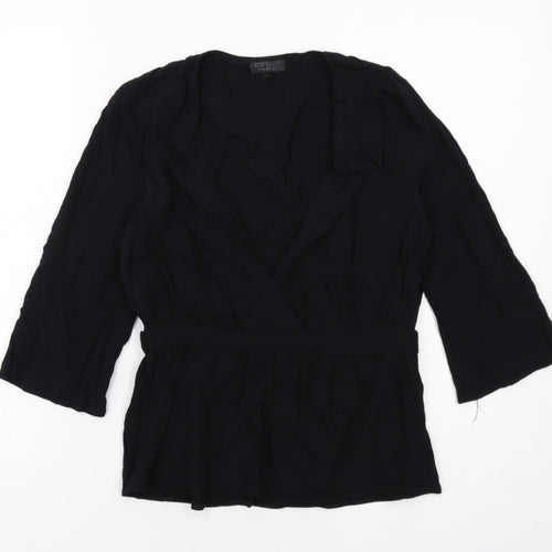 Topshop Womens Black Viscose Basic Blouse Size 10 V-Neck