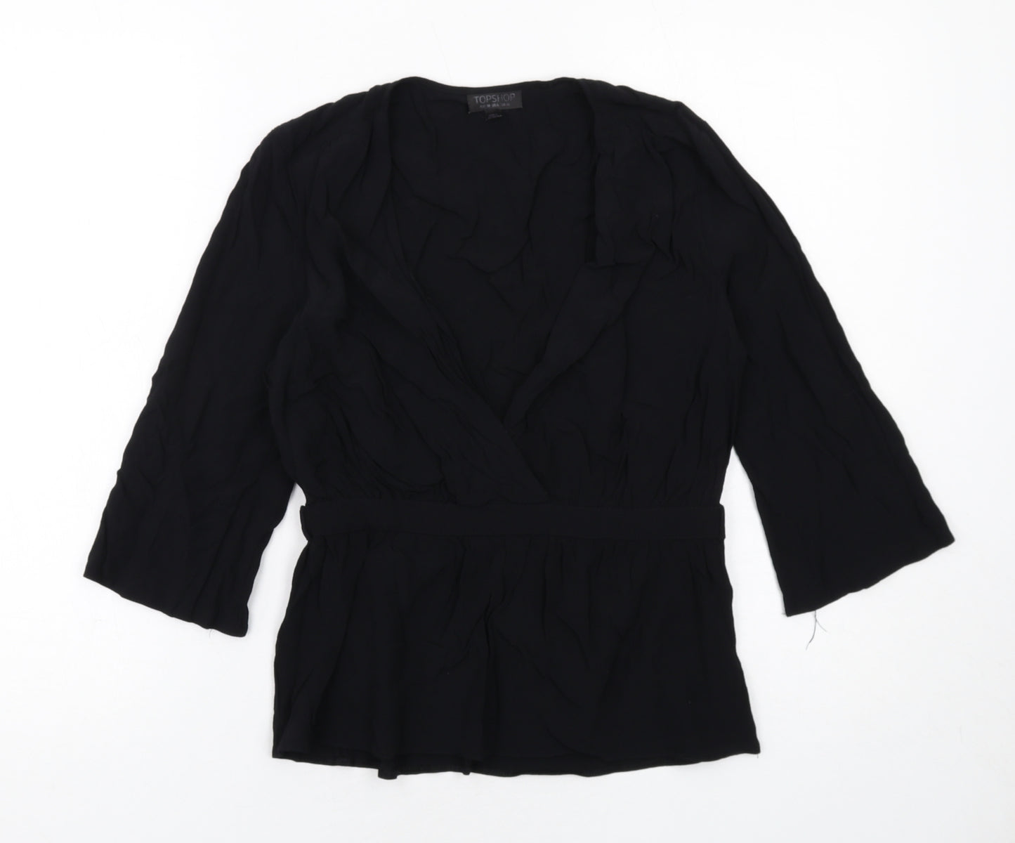 Topshop Womens Black Viscose Basic Blouse Size 10 V-Neck