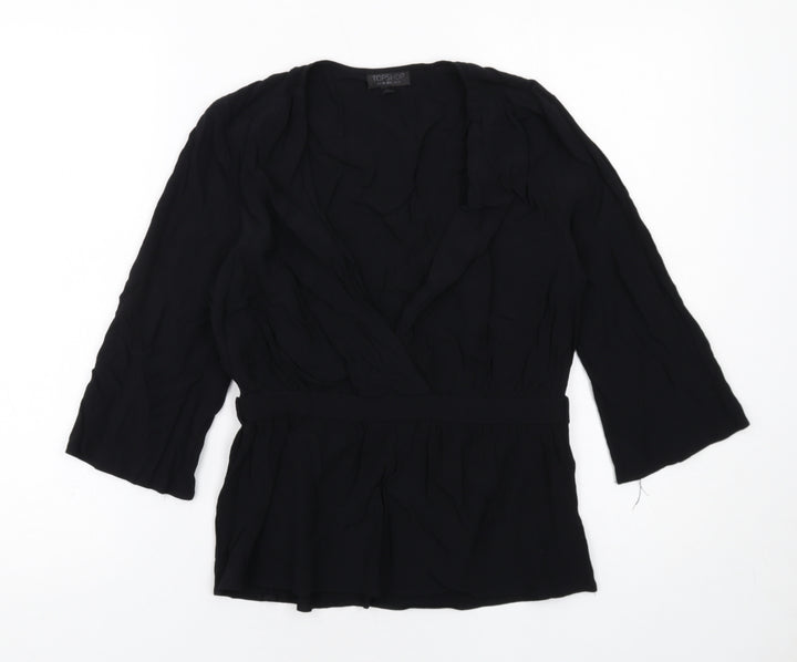 Topshop Womens Black Viscose Basic Blouse Size 10 V-Neck