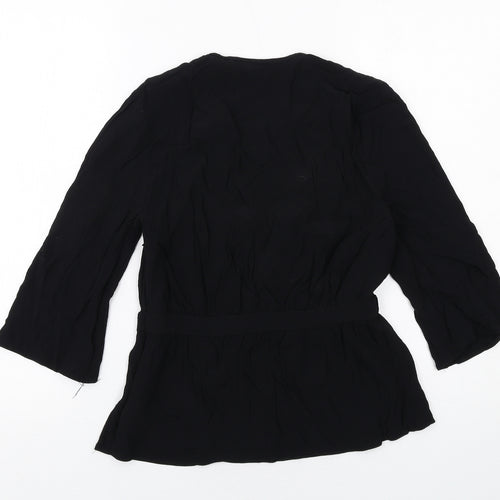 Topshop Womens Black Viscose Basic Blouse Size 10 V-Neck