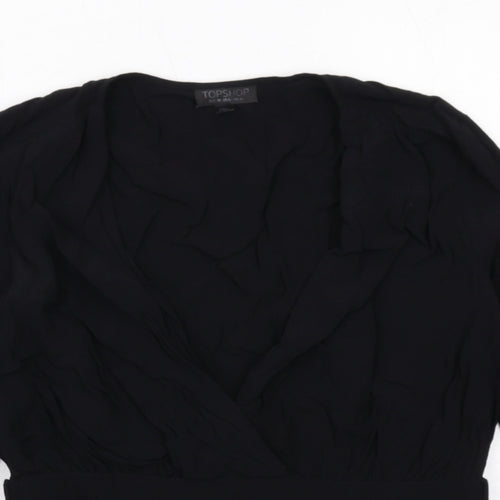 Topshop Womens Black Viscose Basic Blouse Size 10 V-Neck