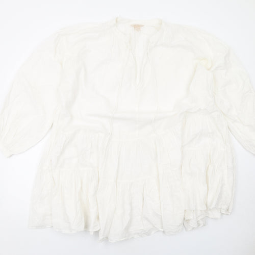H&M Womens White Cotton Trapeze & Swing Size S V-Neck Pullover
