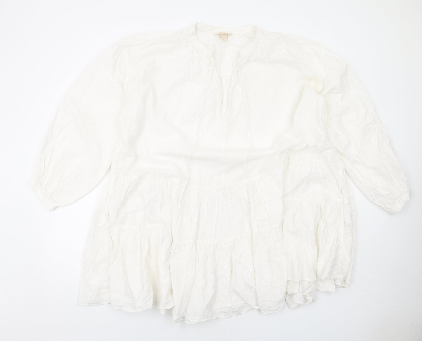 H&M Womens White Cotton Trapeze & Swing Size S V-Neck Pullover