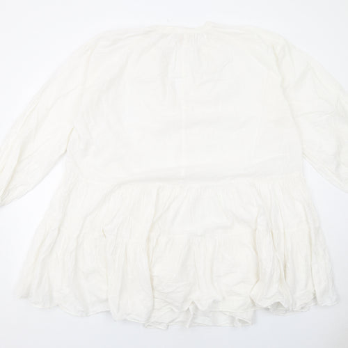 H&M Womens White Cotton Trapeze & Swing Size S V-Neck Pullover