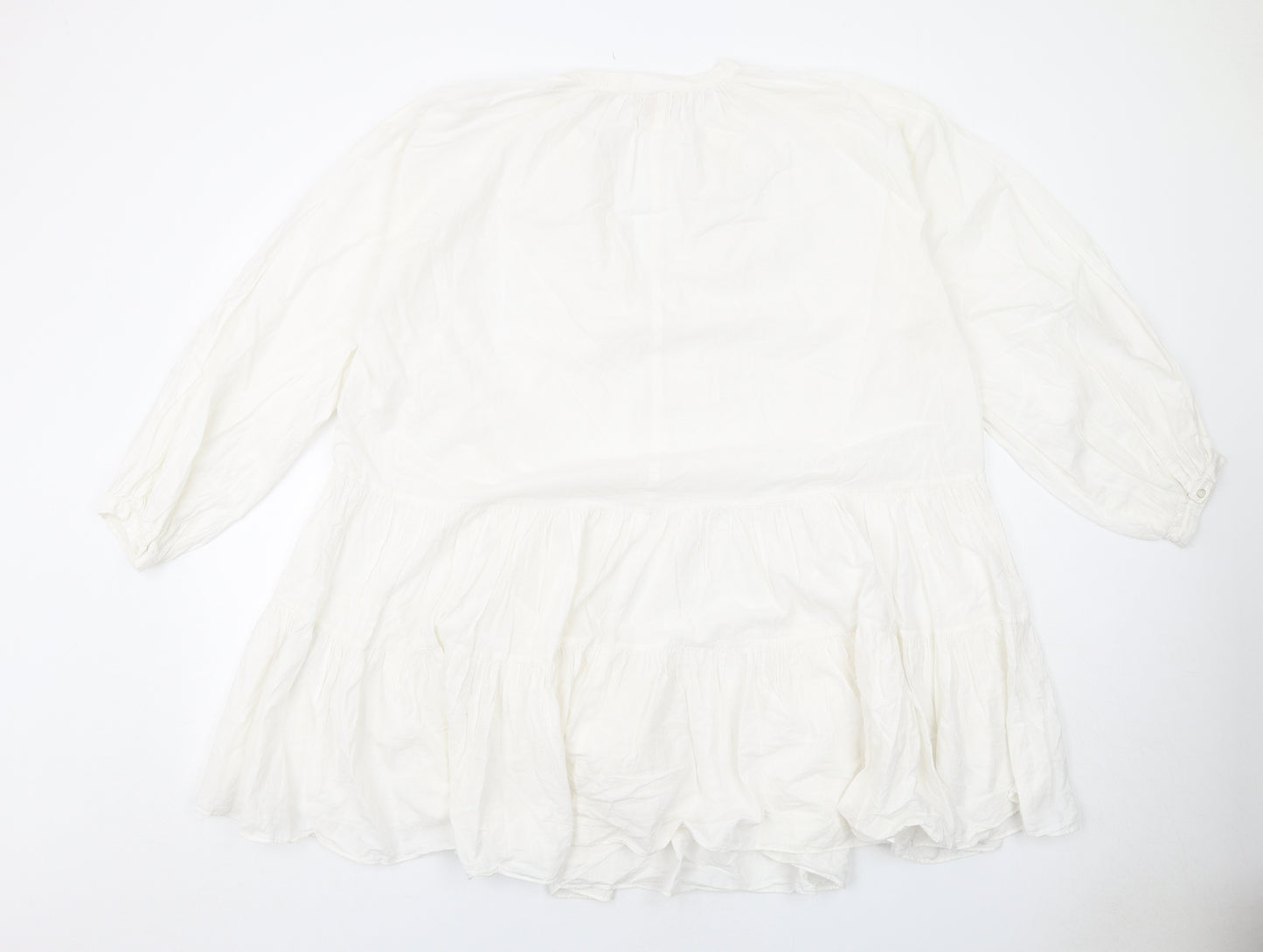 H&M Womens White Cotton Trapeze & Swing Size S V-Neck Pullover