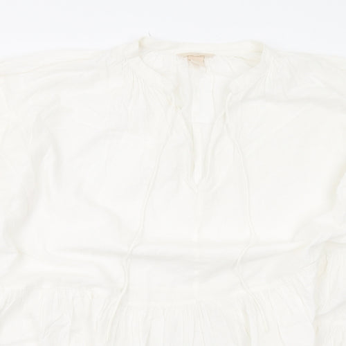 H&M Womens White Cotton Trapeze & Swing Size S V-Neck Pullover