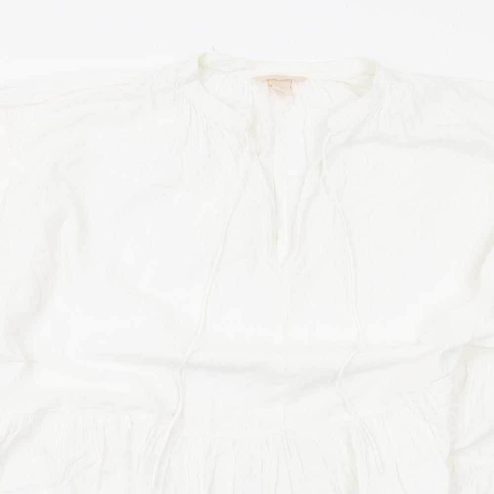 H&M Womens White Cotton Trapeze & Swing Size S V-Neck Pullover