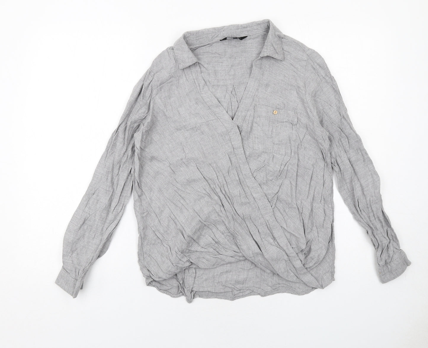 New Look Womens Grey Viscose Basic Blouse Size 8 Collared