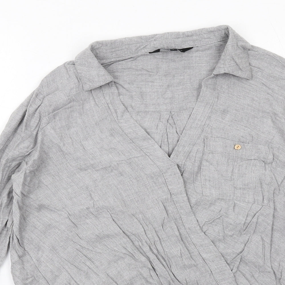 New Look Womens Grey Viscose Basic Blouse Size 8 Collared