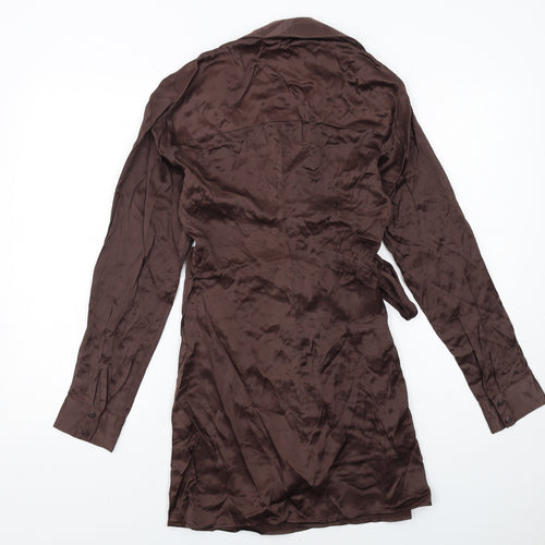 Zara Womens Brown Viscose Shirt Dress Size XS Collared Button