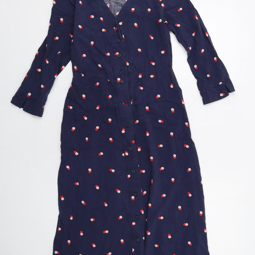 Joules Womens Blue Geometric Viscose A-Line Size 8 V-Neck Button