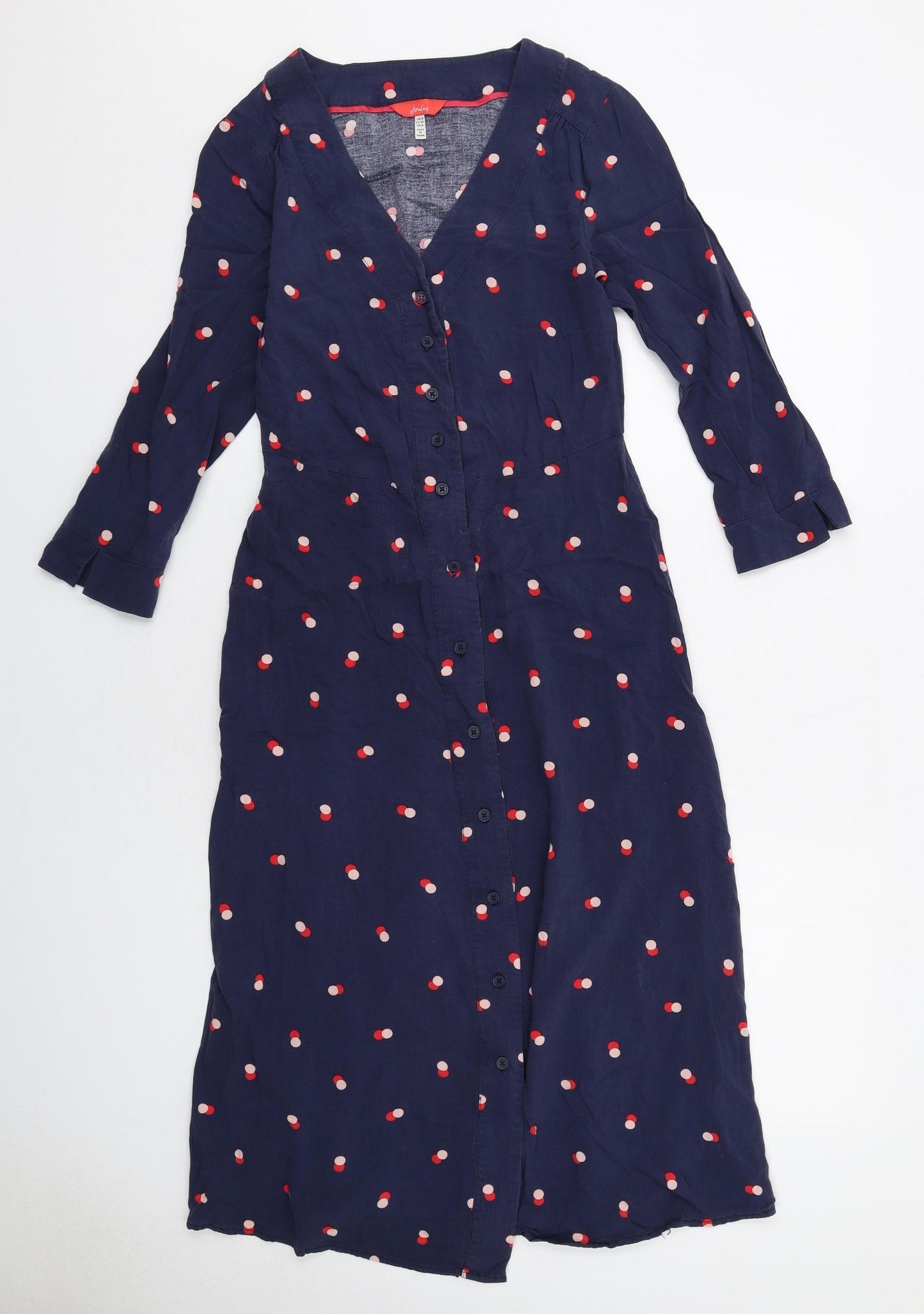 Joules Womens Blue Geometric Viscose A-Line Size 8 V-Neck Button