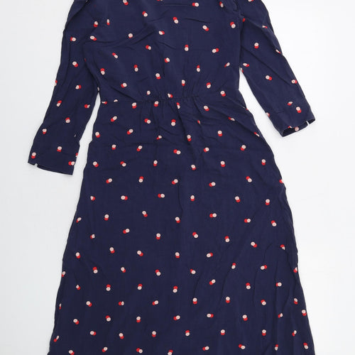 Joules Womens Blue Geometric Viscose A-Line Size 8 V-Neck Button