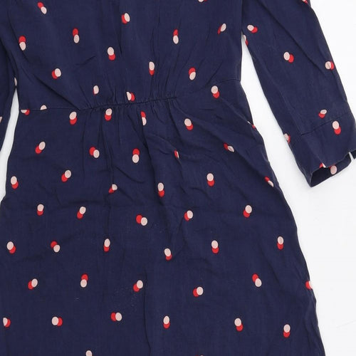 Joules Womens Blue Geometric Viscose A-Line Size 8 V-Neck Button