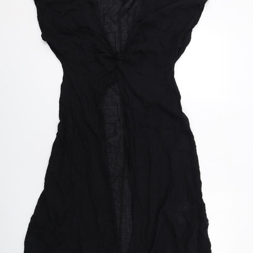 Zara Womens Black Cotton Tunic Blouse Size XS V-Neck - Open Front Longline