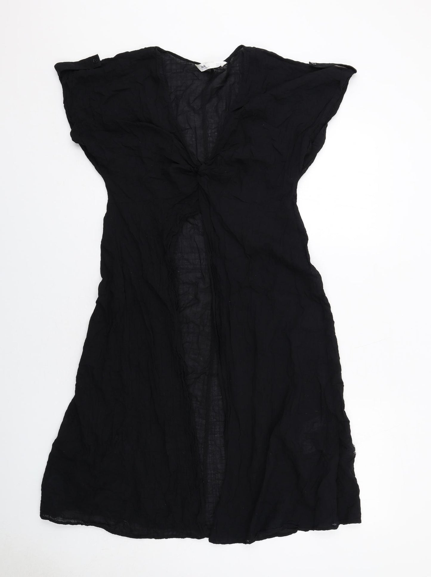 Zara Womens Black Cotton Tunic Blouse Size XS V-Neck - Open Front Longline
