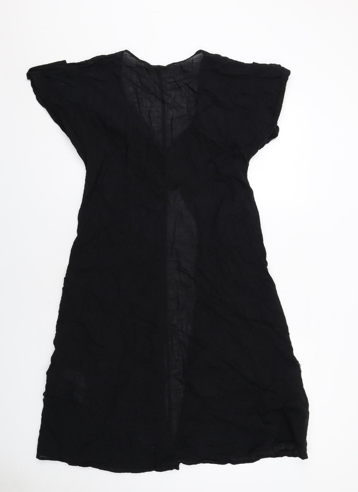 Zara Womens Black Cotton Tunic Blouse Size XS V-Neck - Open Front Longline