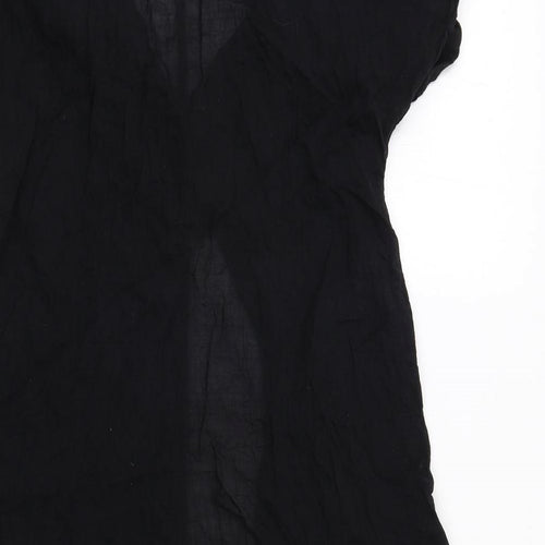 Zara Womens Black Cotton Tunic Blouse Size XS V-Neck - Open Front Longline