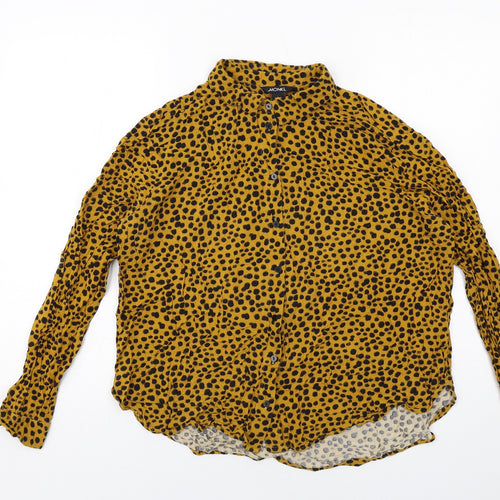 Monki Womens Yellow Geometric Viscose Basic Button-Up Size L Collared