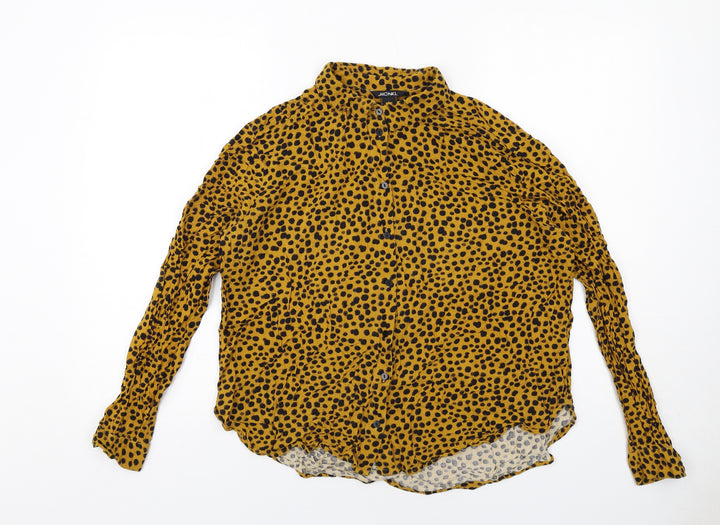 Monki Womens Yellow Geometric Viscose Basic Button-Up Size L Collared