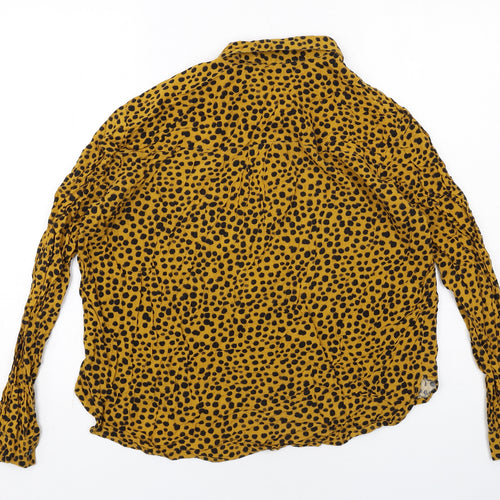 Monki Womens Yellow Geometric Viscose Basic Button-Up Size L Collared