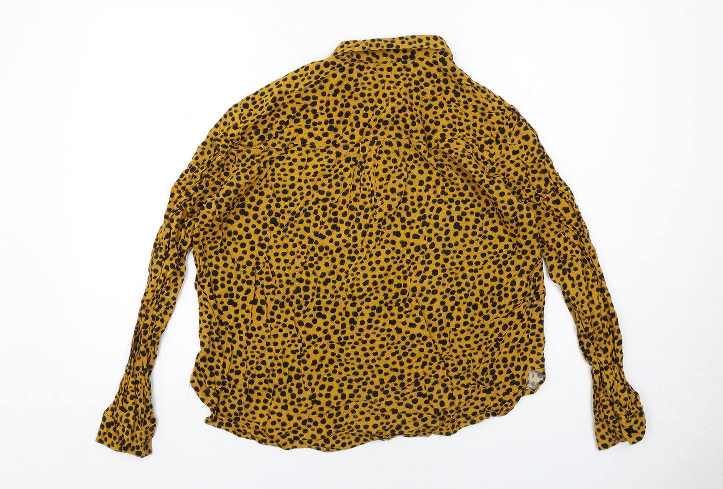 Monki Womens Yellow Geometric Viscose Basic Button-Up Size L Collared