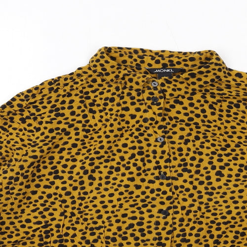 Monki Womens Yellow Geometric Viscose Basic Button-Up Size L Collared