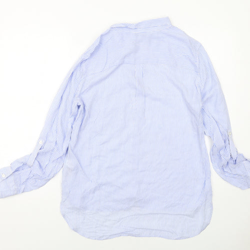 NEXT Womens Blue Striped Viscose Basic Button-Up Size 12 Collared