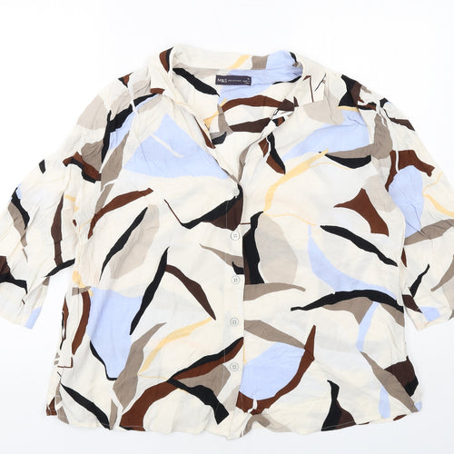 Marks and Spencer Womens Multicoloured Geometric Viscose Basic Button-Up Size 16 Collared