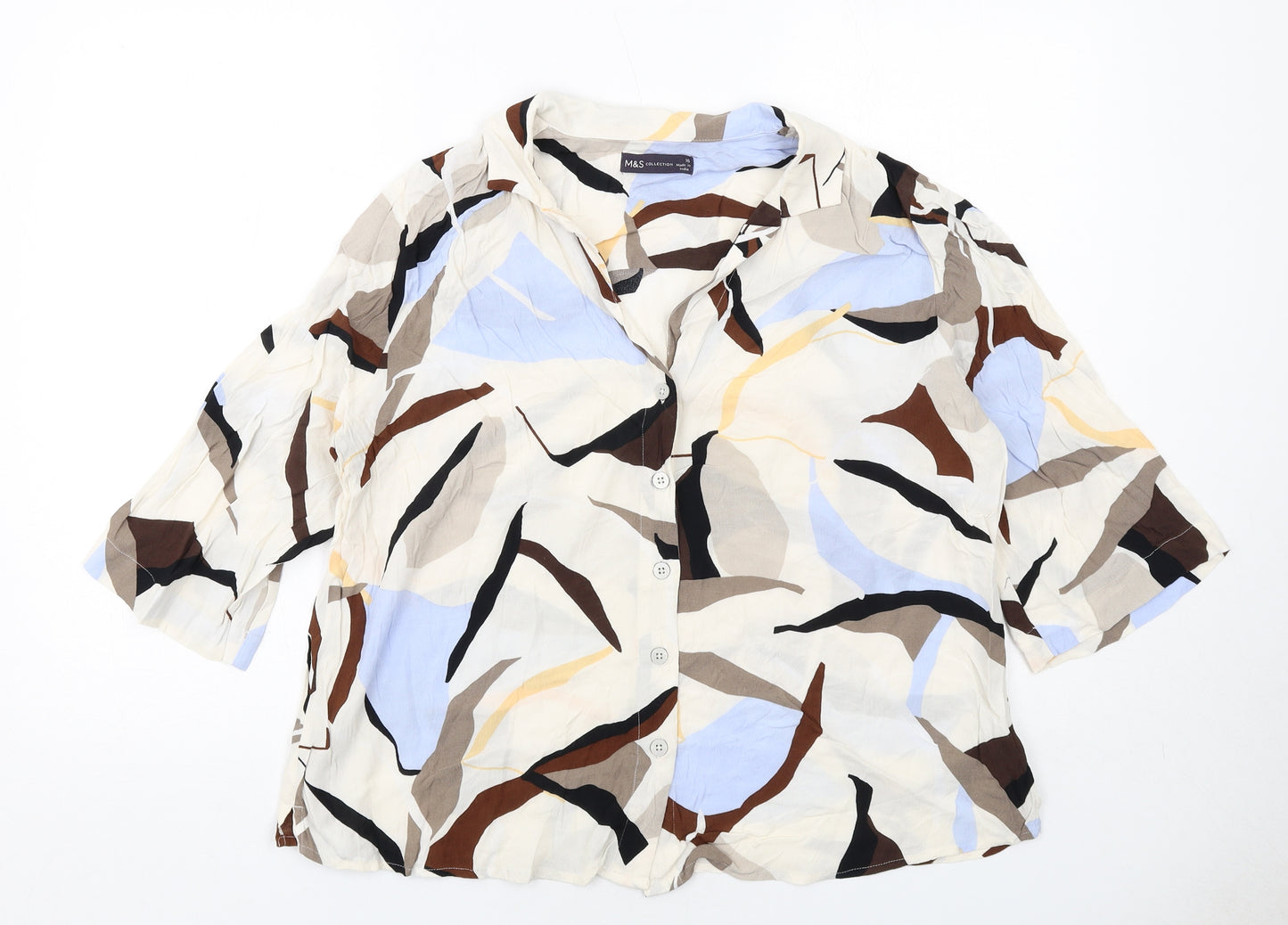 Marks and Spencer Womens Multicoloured Geometric Viscose Basic Button-Up Size 16 Collared