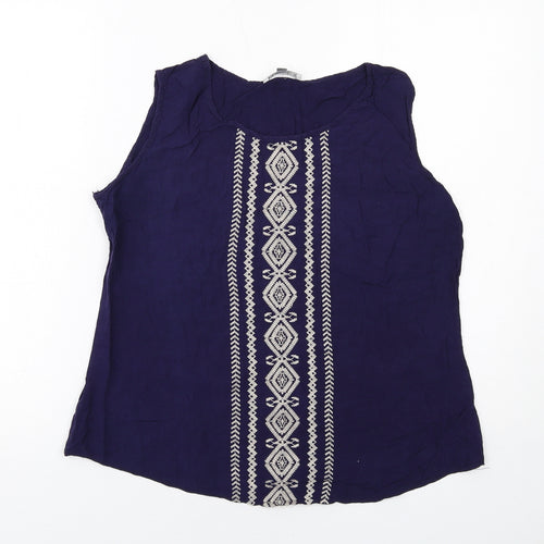 Solitaire Womens Blue Viscose Basic Tank Size XL Round Neck