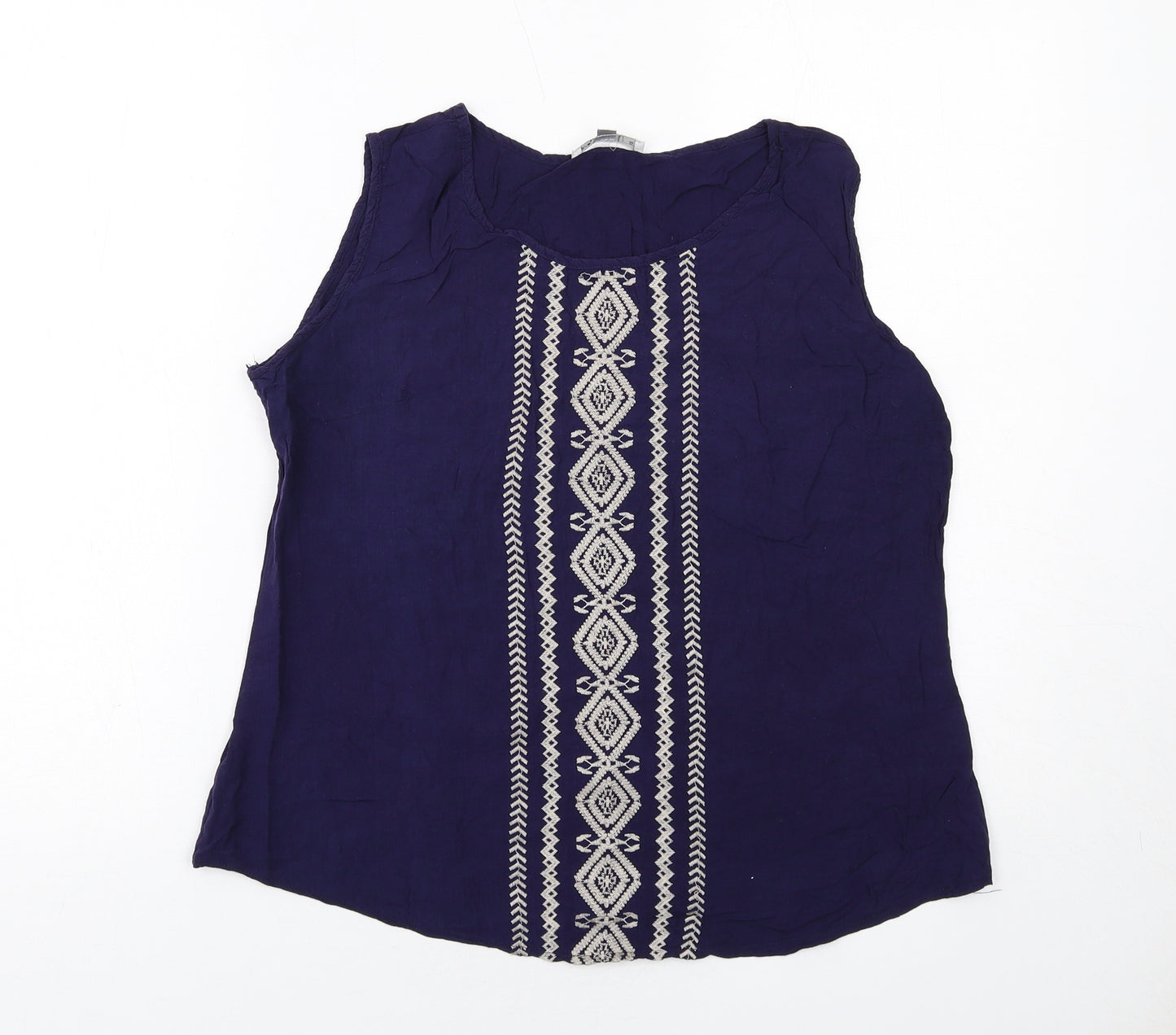 Solitaire Womens Blue Viscose Basic Tank Size XL Round Neck
