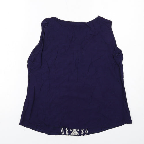 Solitaire Womens Blue Viscose Basic Tank Size XL Round Neck