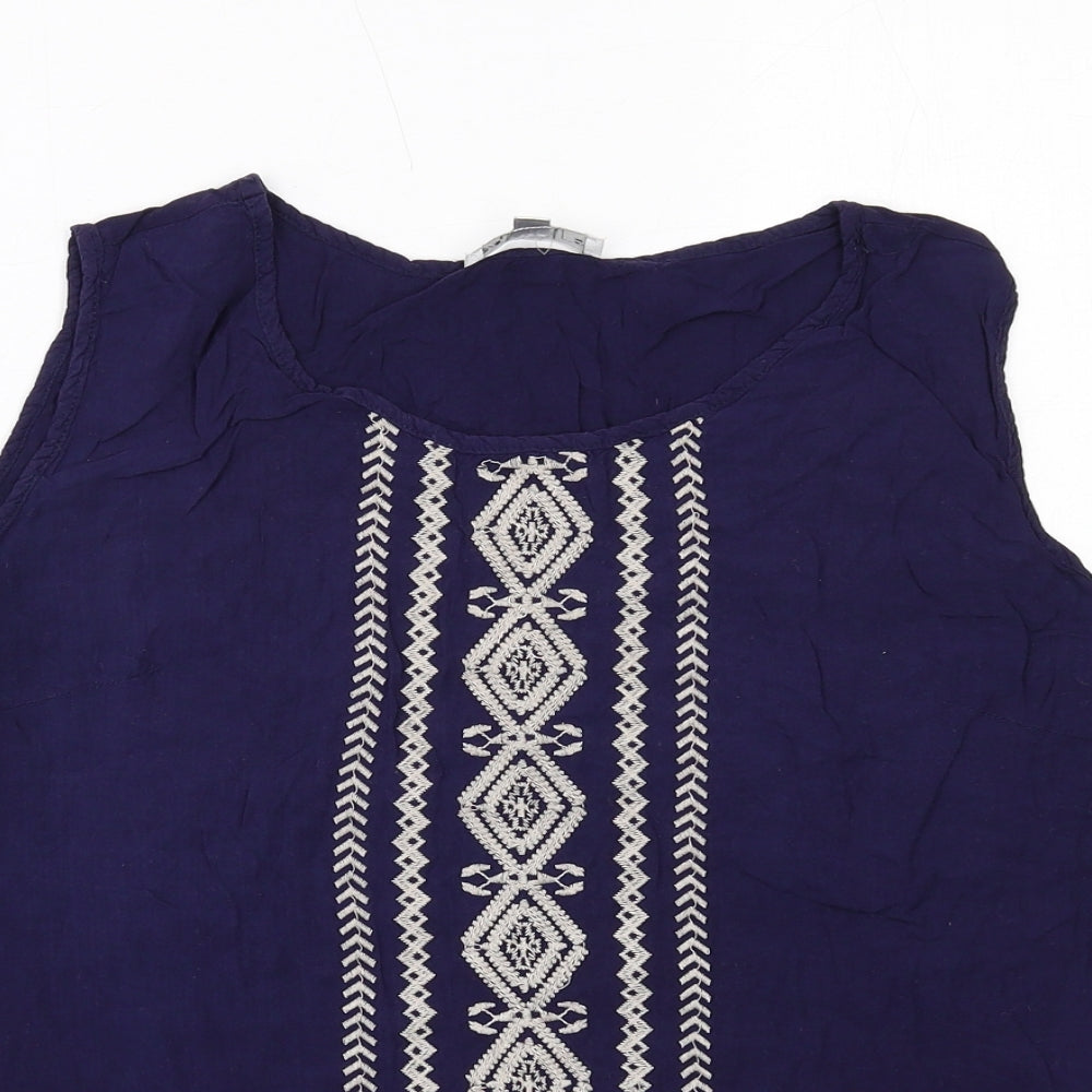 Solitaire Womens Blue Viscose Basic Tank Size XL Round Neck