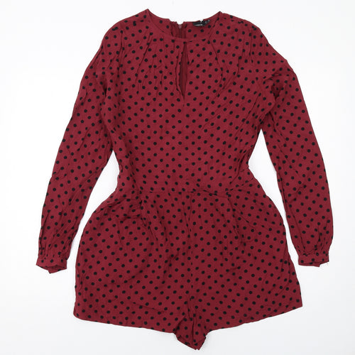 ASOS Womens Red Polka Dot Viscose Playsuit One-Piece Size 10 Zip