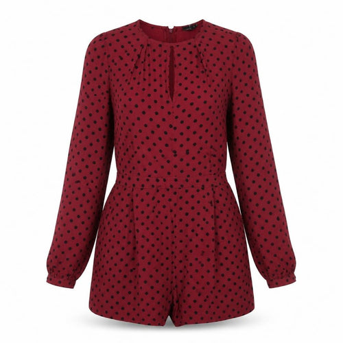ASOS Womens Red Polka Dot Viscose Playsuit One-Piece Size 10 Zip
