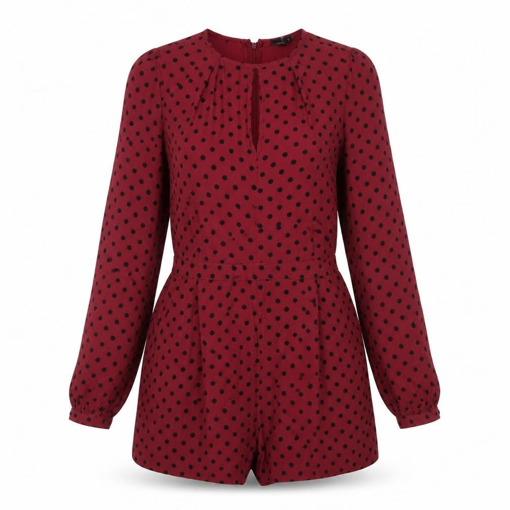 ASOS Womens Red Polka Dot Viscose Playsuit One-Piece Size 10 Zip