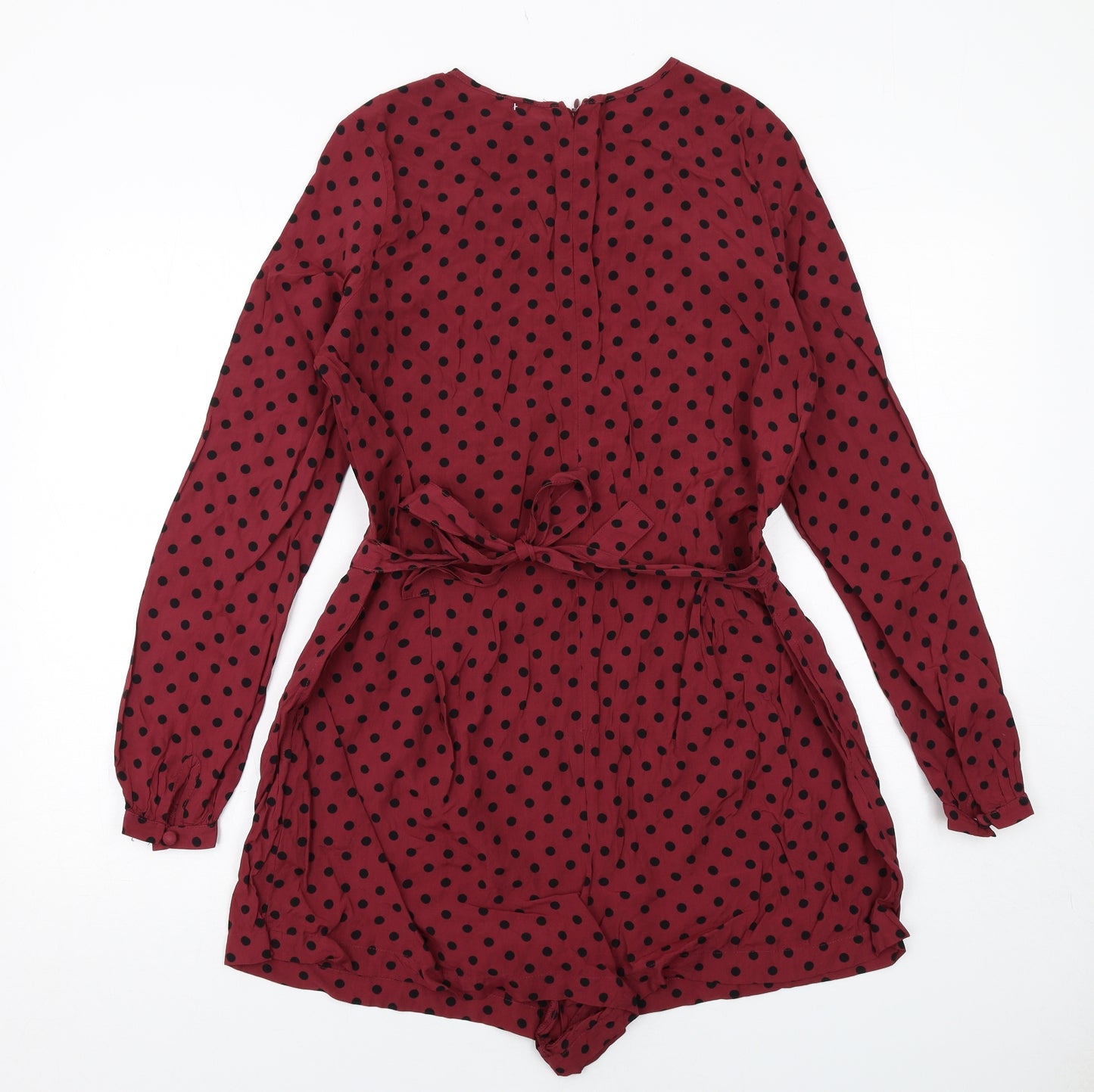 ASOS Womens Red Polka Dot Viscose Playsuit One-Piece Size 10 Zip