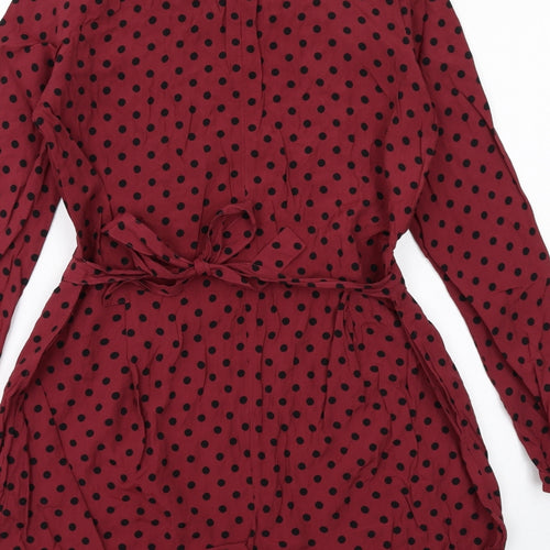 ASOS Womens Red Polka Dot Viscose Playsuit One-Piece Size 10 Zip