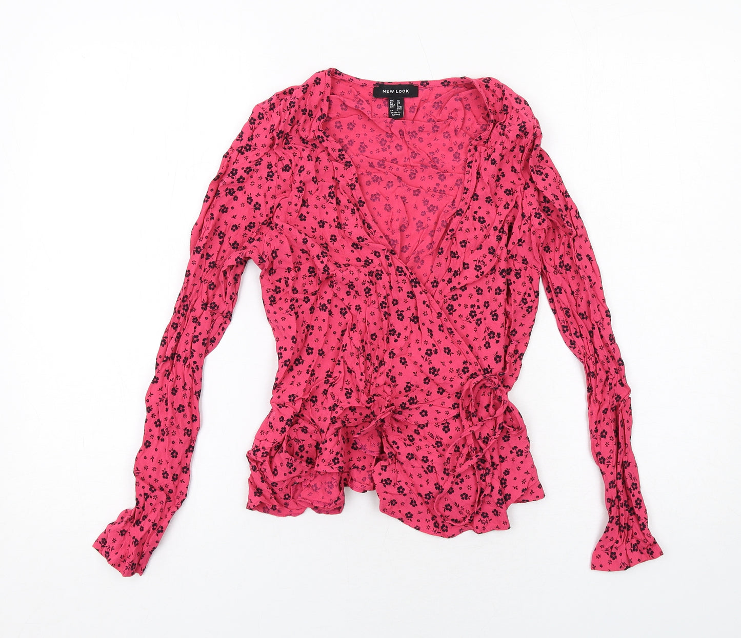 New Look Womens Pink Floral Viscose Wrap Blouse Size 10 V-Neck