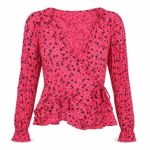 New Look Womens Pink Floral Viscose Wrap Blouse Size 10 V-Neck