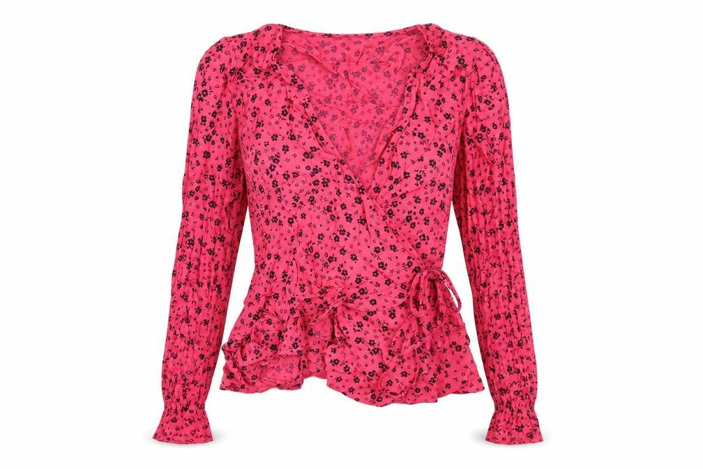 New Look Womens Pink Floral Viscose Wrap Blouse Size 10 V-Neck