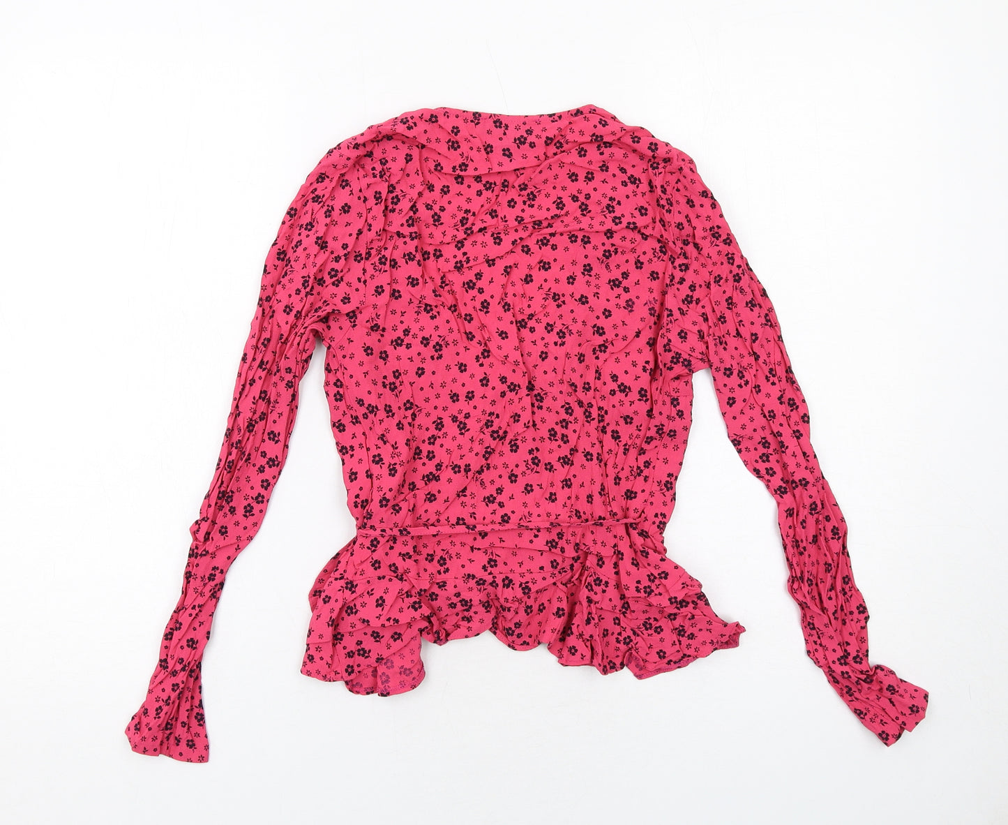 New Look Womens Pink Floral Viscose Wrap Blouse Size 10 V-Neck