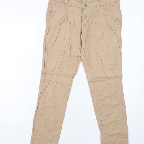 TALLY WEiJL Womens Beige Cotton Trousers Size 8 Regular Zip