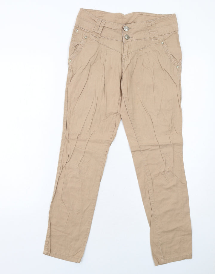 TALLY WEiJL Womens Beige Cotton Trousers Size 8 Regular Zip