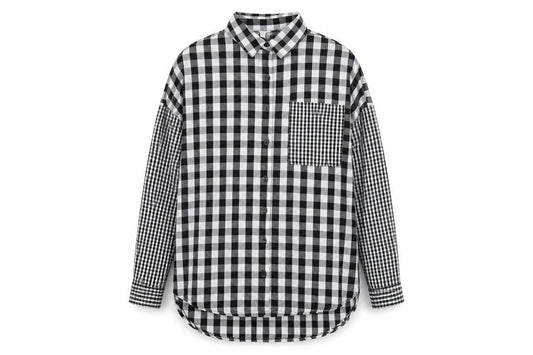 Front view of Violet Romance women’s black check cotton basic button-up, size UK 10, collared
