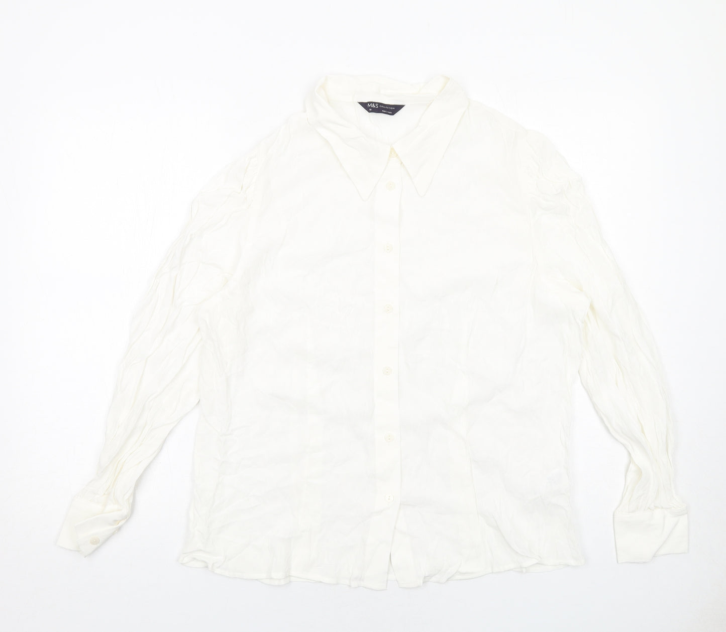 Marks and Spencer Womens White Viscose Basic Button-Up Size 18 Collared